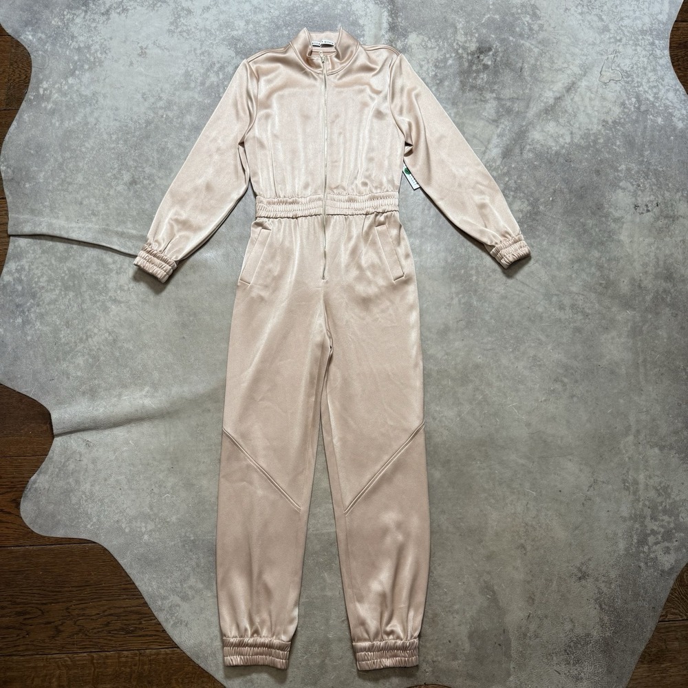 Alice+Olivia Jumpsuit Womens Size 2 Almond Levi Long Sleeve Zip Front